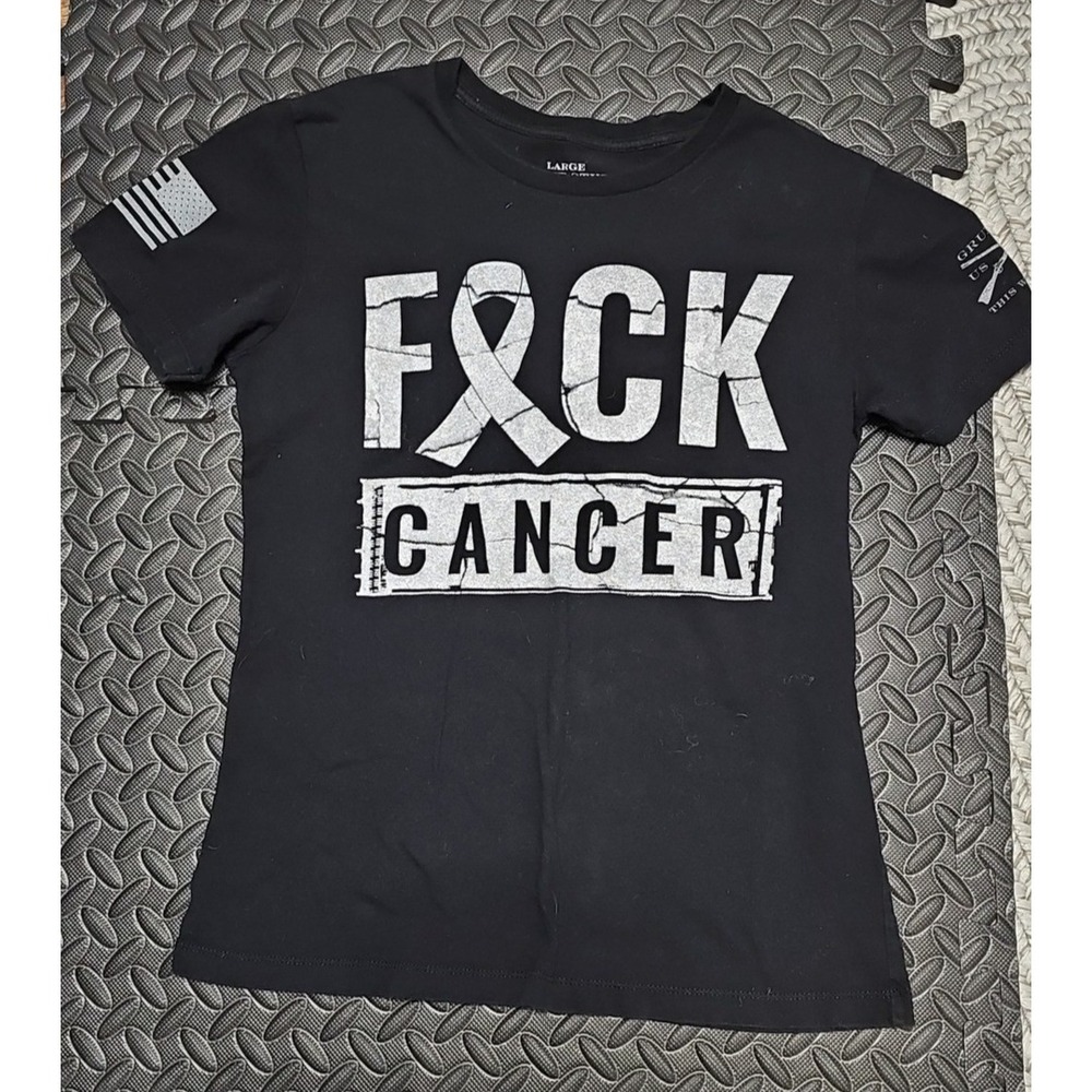 Grunt Style Fxck Cancer Shirt Womens Large Black Graphic Tee Military GS